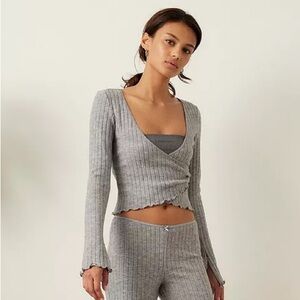 UO Out From Under Lila Ribbed Wrap Lounge Top